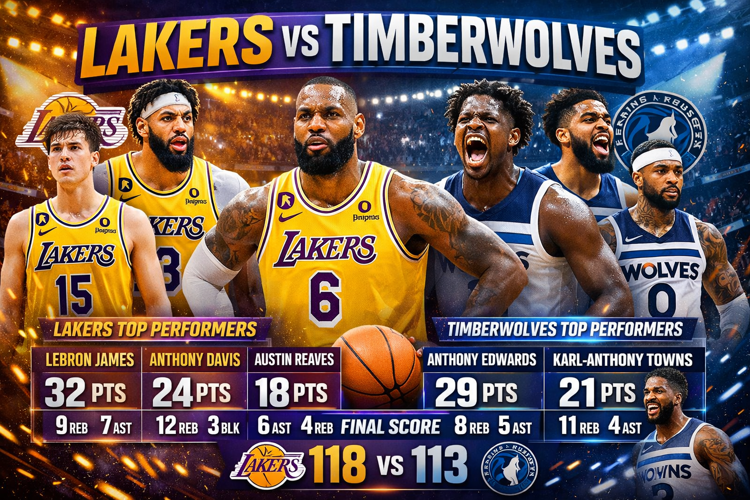Lakers vs Timberwolves Match Player Stats