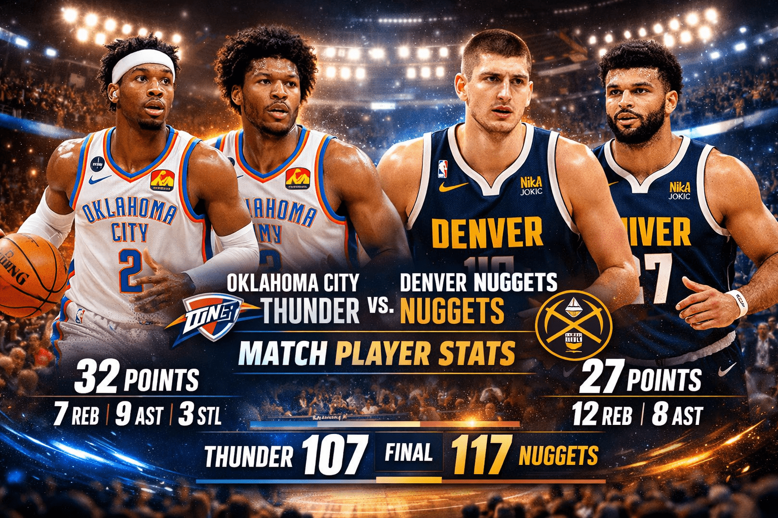 Oklahoma City Thunder vs Denver Nuggets Match Player Stats