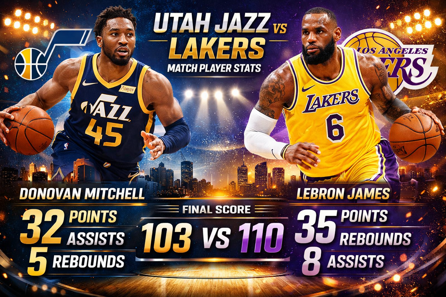 Utah Jazz vs Lakers Match Player Stats
