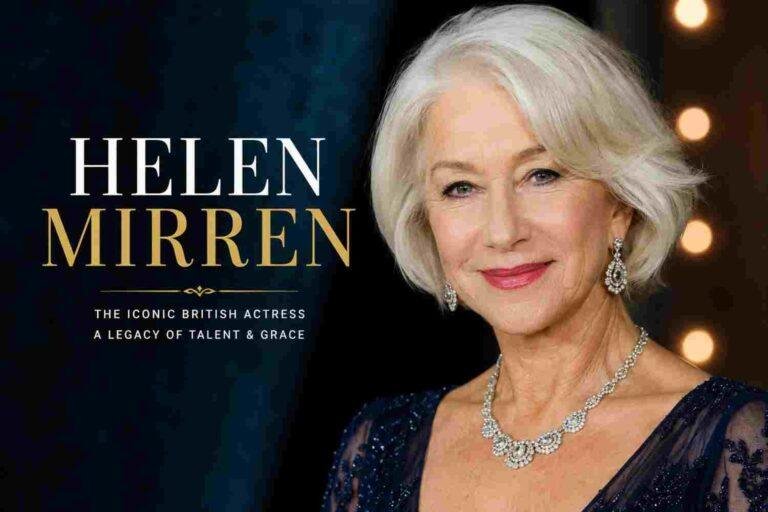 Helen Mirren portrait in elegant navy gown