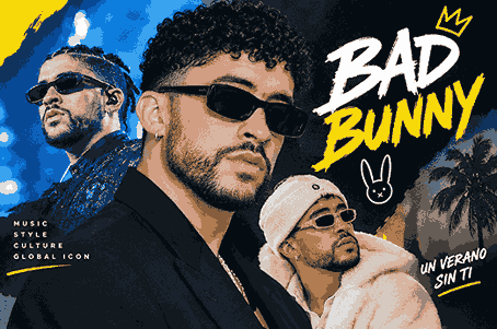 Bad Bunny feature image showcasing his music, fashion style, and global influence